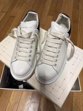 Alexander McQueen White Leather Sneakers with Black Heel Tab